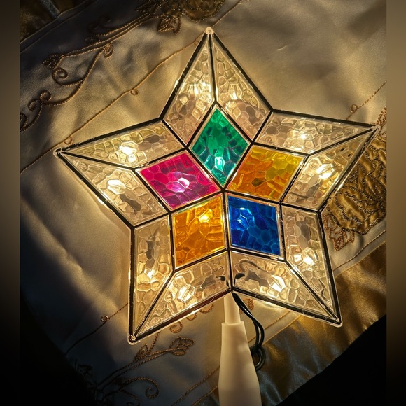 Holiday Faux Stained Glass Star Christmas Tree Topper Multicolor